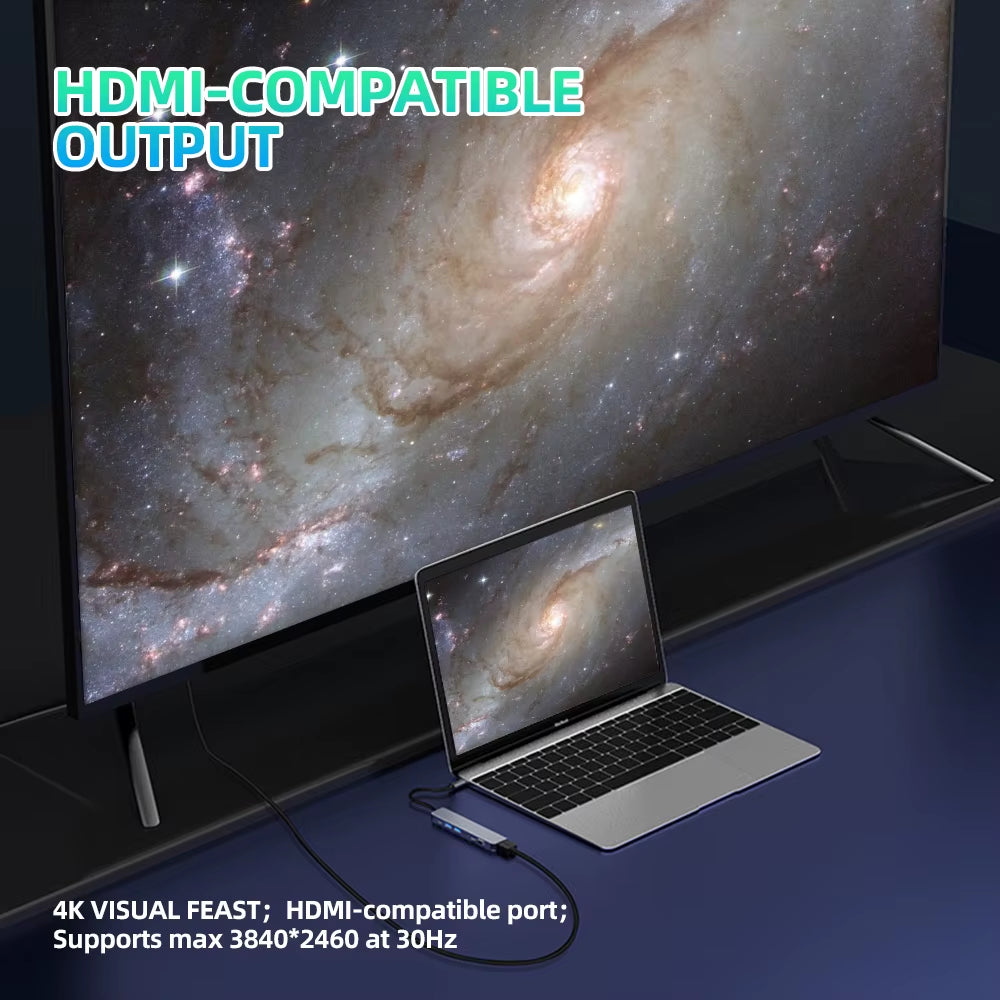 USB C Hub 4K 30Hz HDMI USB HUB PD 100W Multiport Adapter SD TF USB 3.0 2.0 Splitter Docking Station for Phone Macbook Computer